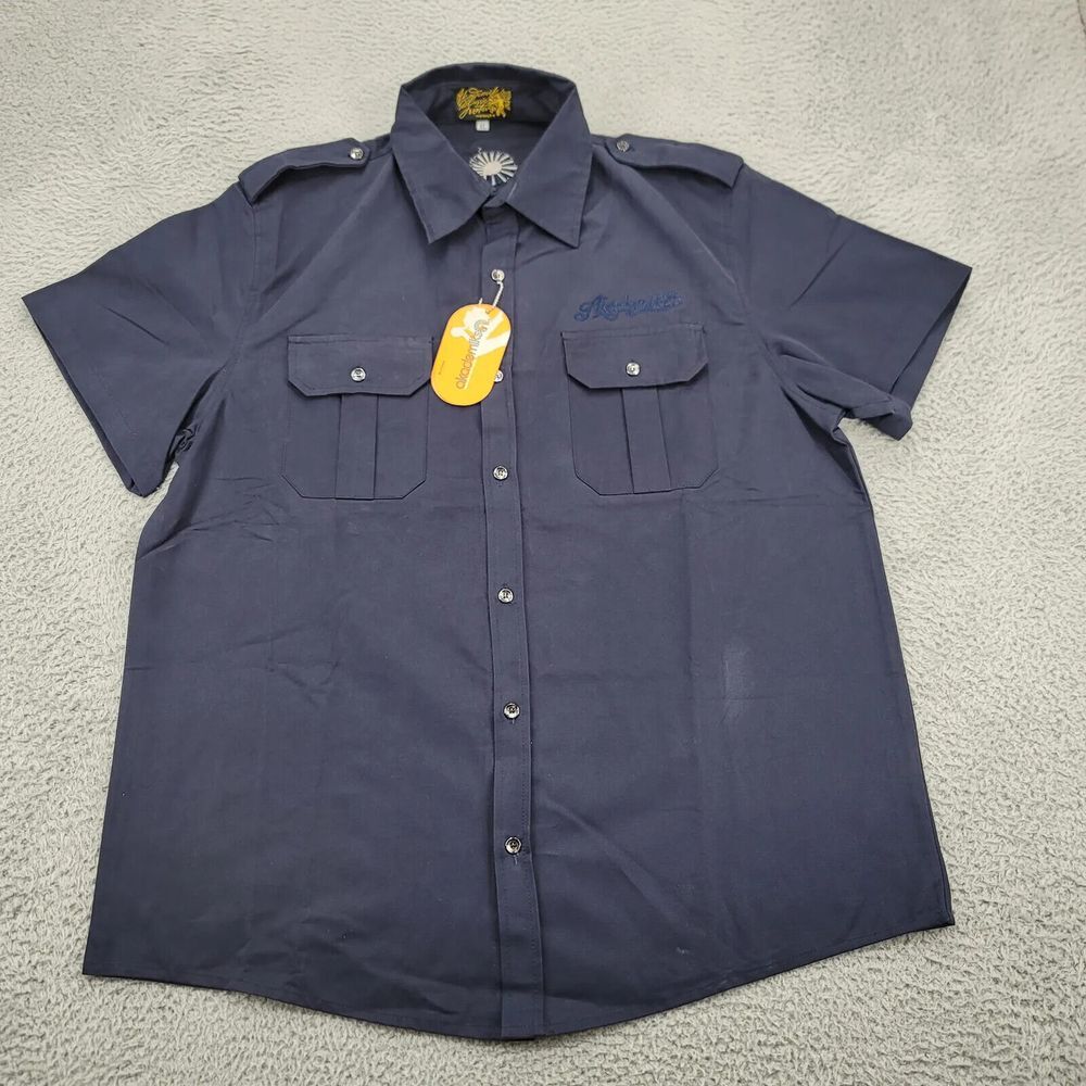 Akademiks Shirt Mens‎ XL Blue Vintage 90s Pockets Button Up Short Sleeve Casual